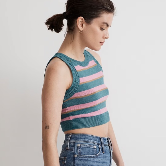 Madewell 
Crochet-Trim Crop Sweater Tank in Stripe - Picture 3 of 9